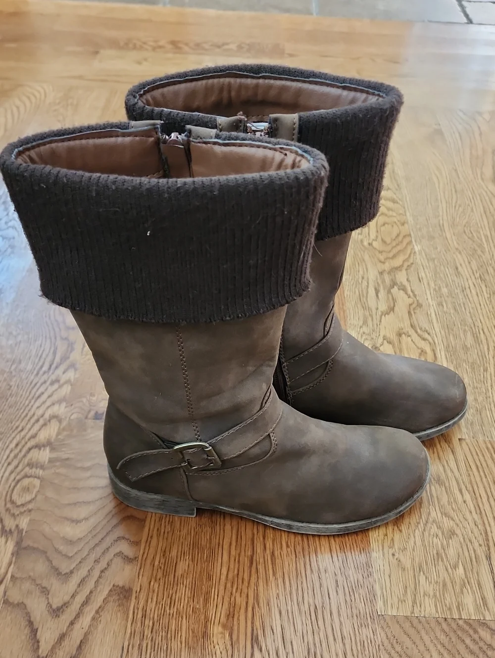 Faded Glory Breanna Brown Faux Suede Sweater Cuff Boots - Girls Size 3M / EU 35